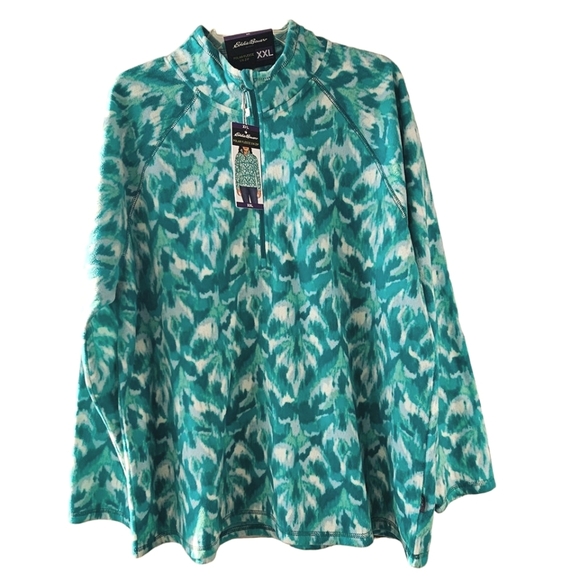 NEW Eddie Baurer Women's 1/4 Zip Pullover Teal/Aqua/White Polar Fleece - Picture 2 of 13